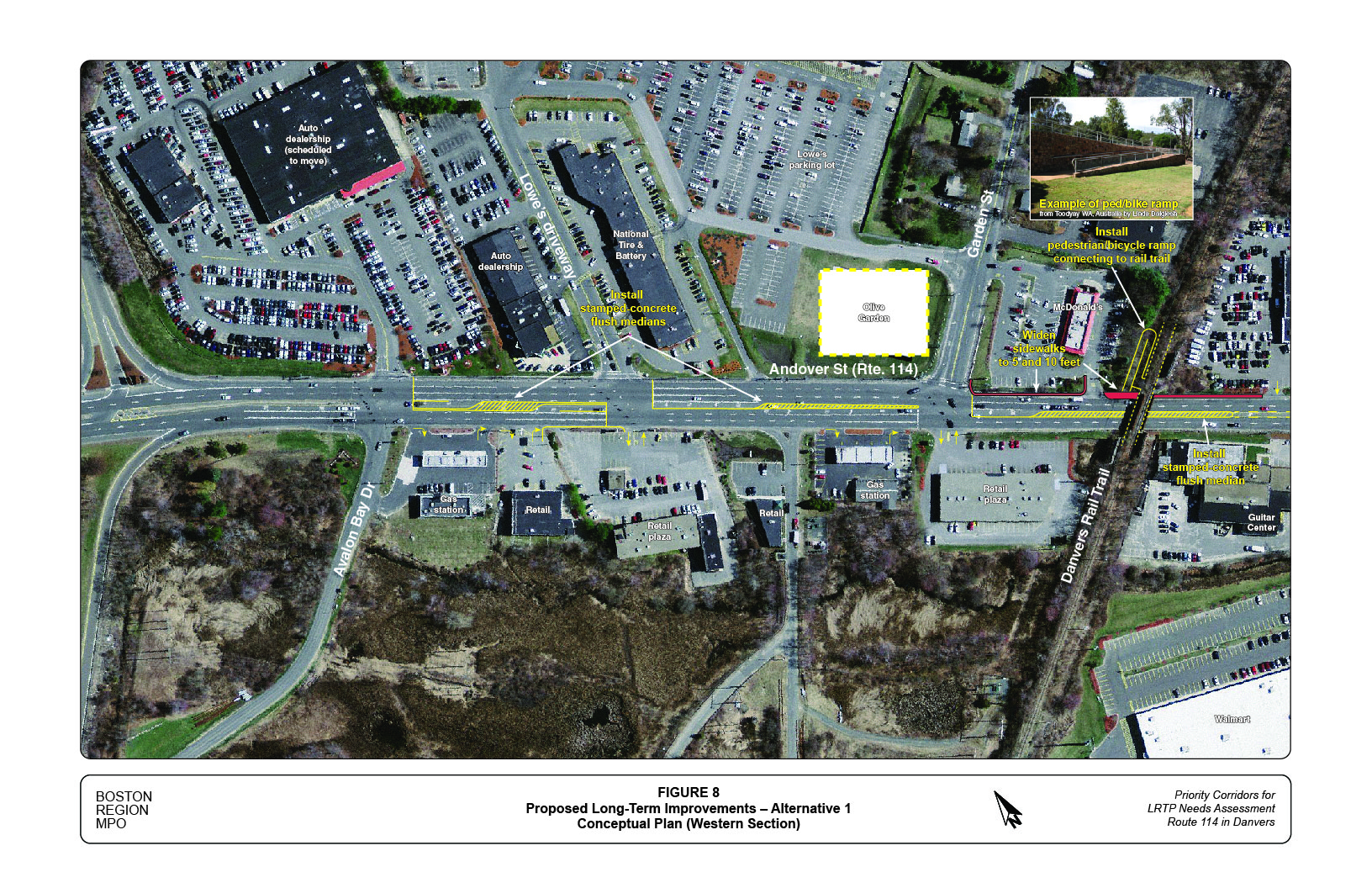 Figure 8 shows the locations and layouts of the proposed long-term improvements in Alternative 1 in the western section of the study corridor.